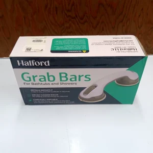 Halford Grab Bar with suction cups, portable and tool-free, providing secure support on smooth surfaces.