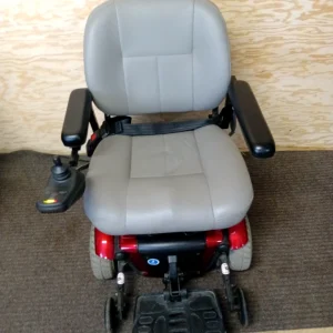 Jet 3 Ultra Power Wheelchair with deluxe high-back seat, joystick control, Active-Trac suspension, and solid drive tires for indoor and outdoor mobility.